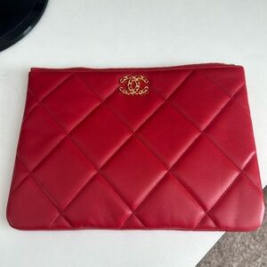 Chanel 19 Pouch Red with Gold